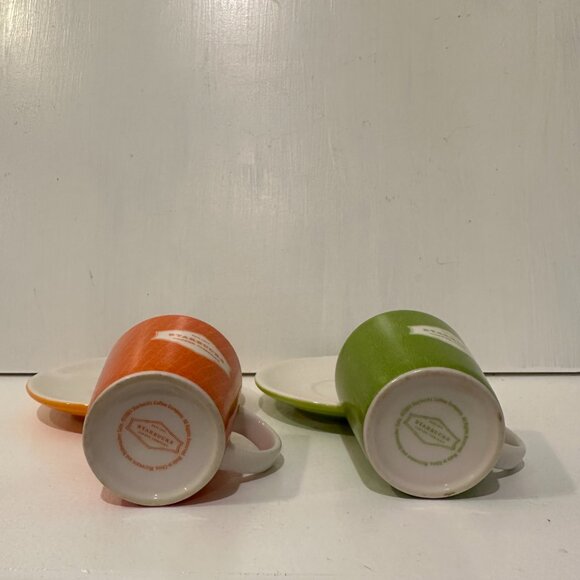 Starbucks Coffee Signature Green and Orange Espresso Cup And Saucer Set of 2 - Picture 3 of 4